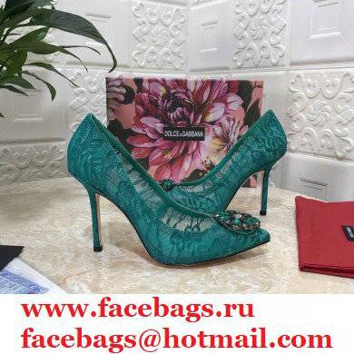 Dolce  &  Gabbana Heel 10.5cm Taormina Lace Pumps Green with Crystals 2021